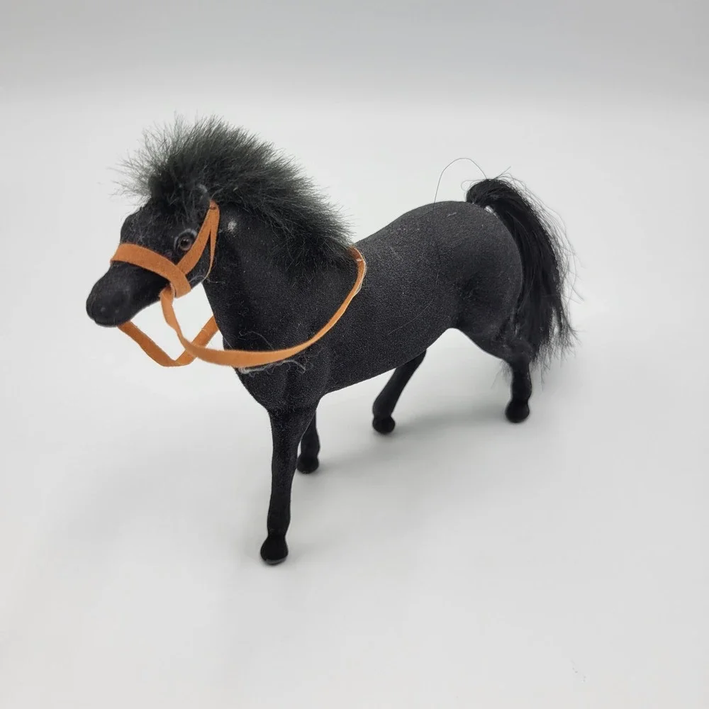 Vintage Flocked Plastic Horse Toy Figurine Pony Foal Black/Dark Gray 4.75